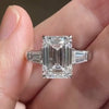 Classic Three Stone Emerald Cut Sterling Silver Engagement Ring