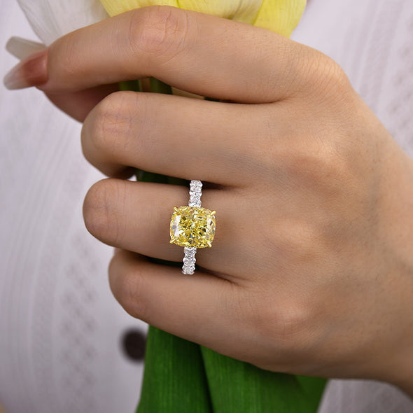 Two-tone Cushion Cut Yellow Gemstone Engagement Ring In Sterling Silver