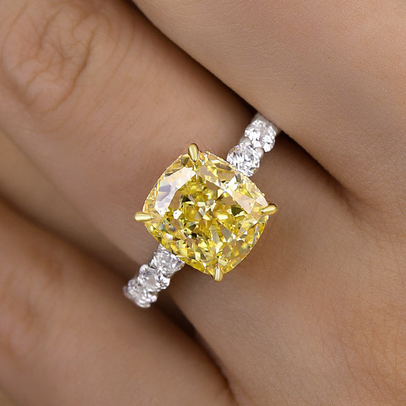 Two-tone Cushion Cut Yellow Gemstone Engagement Ring In Sterling Silver