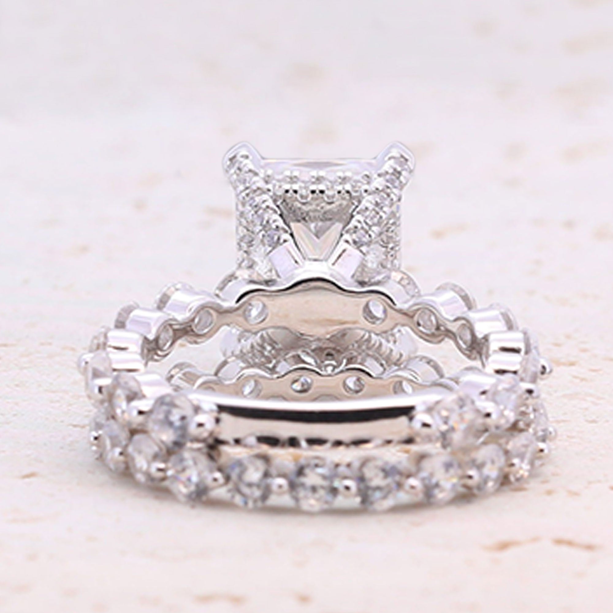 Classic 4.0ct Princess Cut Sterling Silver Engagement Ring Set