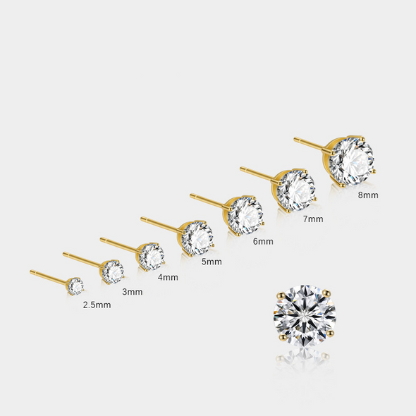 Three Tones Avaliable Classic Round Cut Stud Earrings