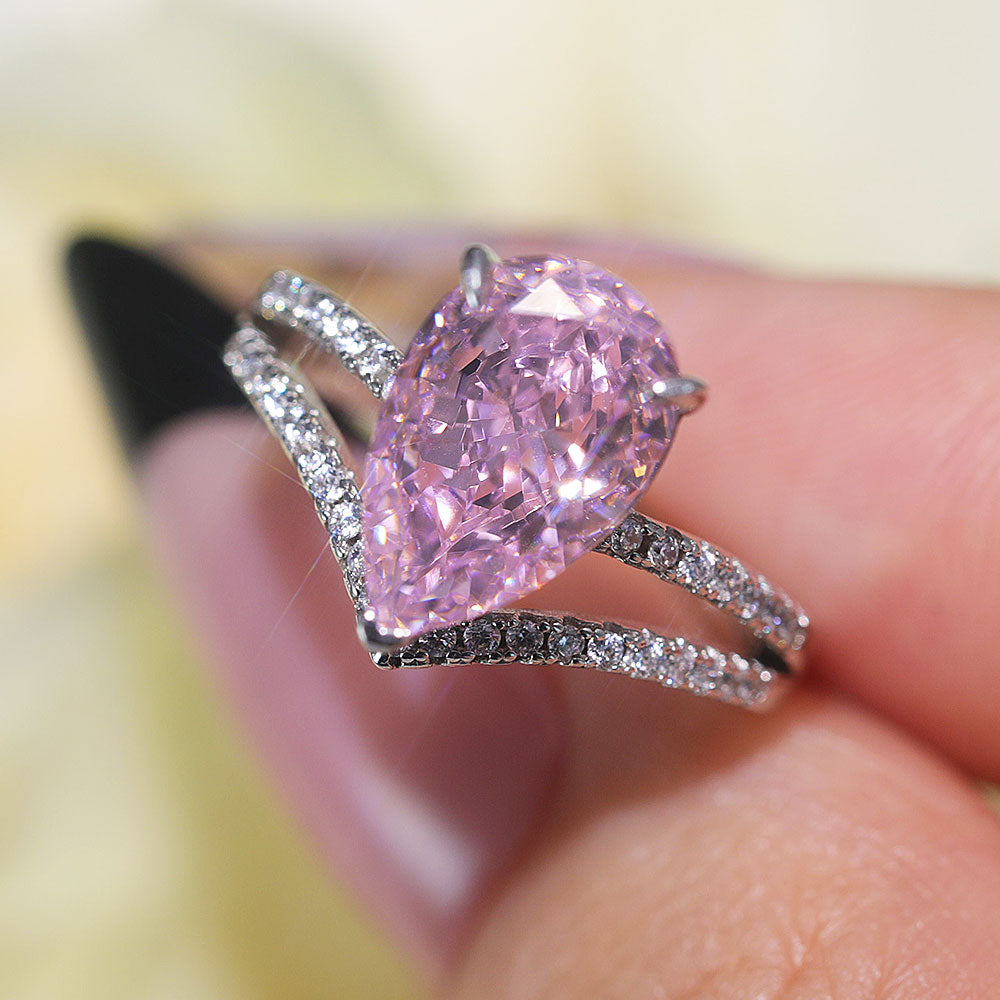 Gorgeous Pink Pear Cut Sterling Silver Engagement Ring