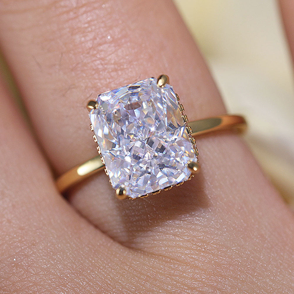 Stunning Hidden Halo Design Radiant Cut Sterling Silver Engagement Ring