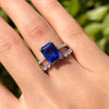 Vintage Blue Emerald Cut Sterling Silver Bridal Set