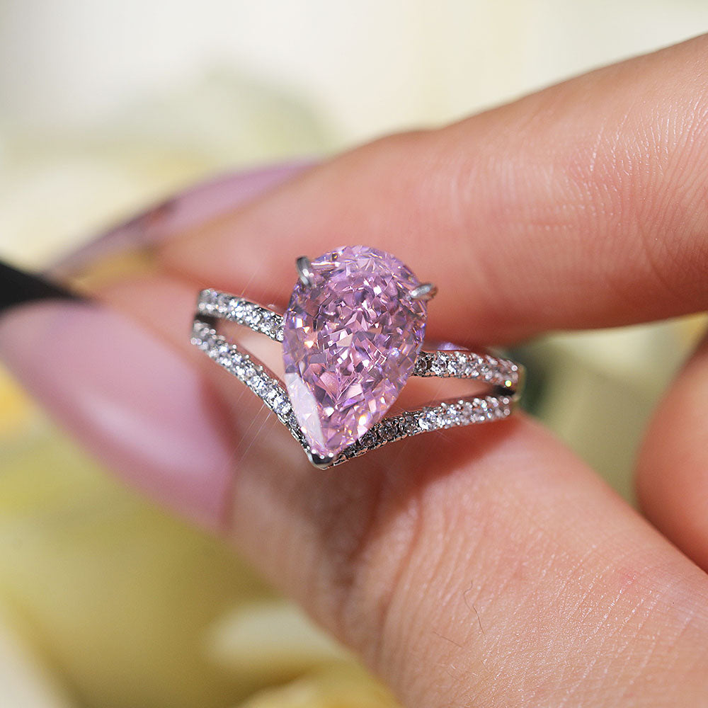 Gorgeous Pink Pear Cut Sterling Silver Engagement Ring