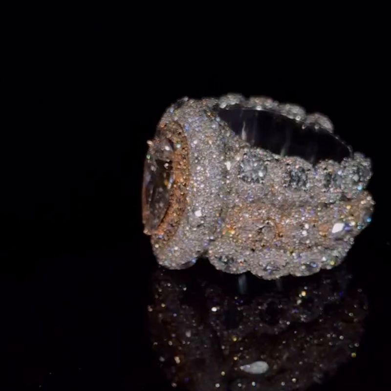 Handmade 5ct Pear Cut With 12ct Side Stones Halo Pave Set Men's Rings