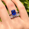 2 Pcs Blue Emerald Cut Bridal Set In Sterling Silver