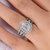 Oval Cut Double Halo Bridal Set with Double Edge Band Enhancer Ring Set