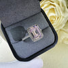 Multi-Color Halo Emerald Cut Engagement Ring In Sterling Silver