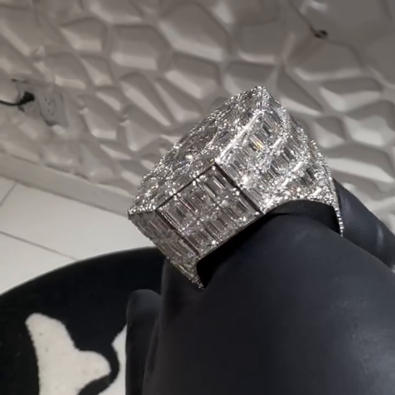 Luxury Handmade 3ct Round Cut Center Stone With Emerald Cut Side Stones White Sapphire Men's Ring