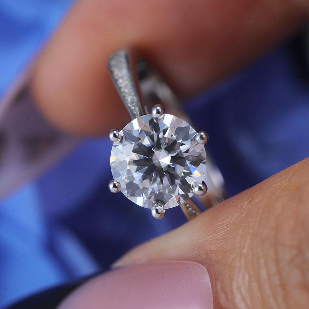 ShineofDiamond Classic Round Cut Moissanite Sterling Silver Engagement Ring