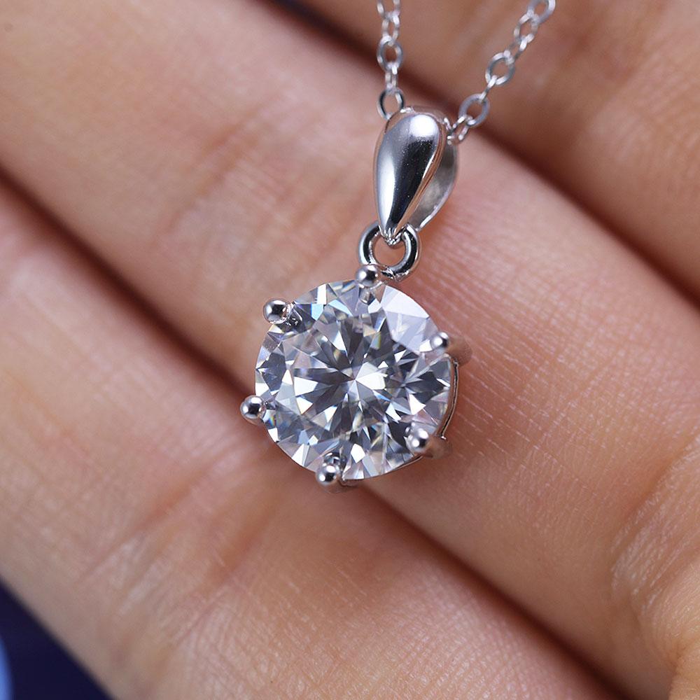 Simple Design 6 Prong Round Cut Moissanite Necklace