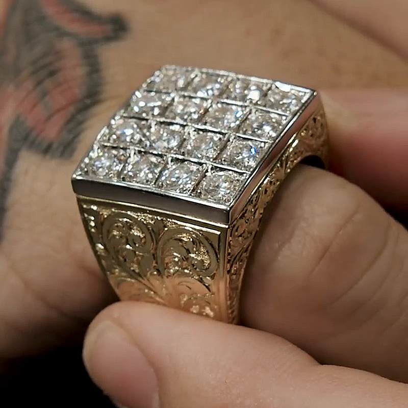 Handmade Round Cut White Sapphire Vintage Vibe Two-Tone Men's Ring