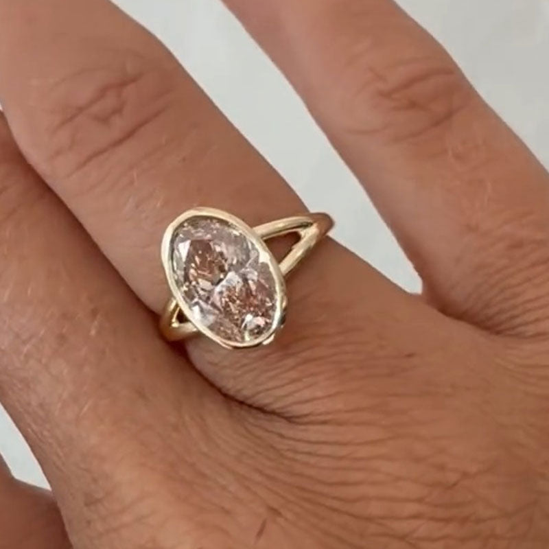 Simple Pink Oval Cut Sterling Silver Engagement Ring