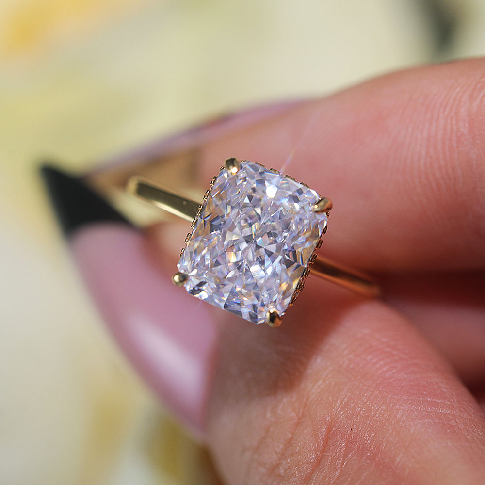 Stunning Hidden Halo Design Radiant Cut Sterling Silver Engagement Ring