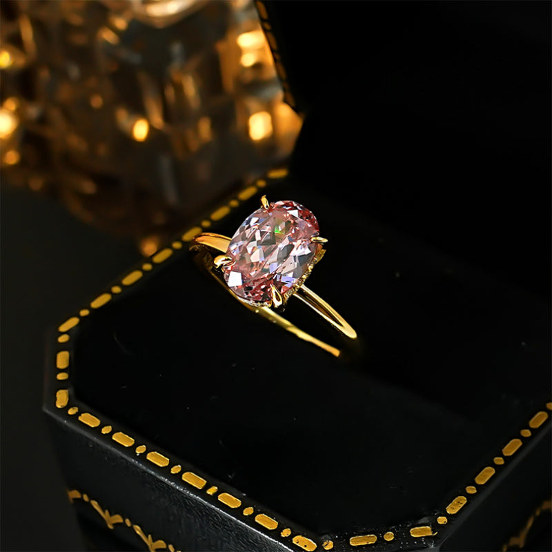 Classic Pink Tourmaline Oval Cut Golden Tone Ring