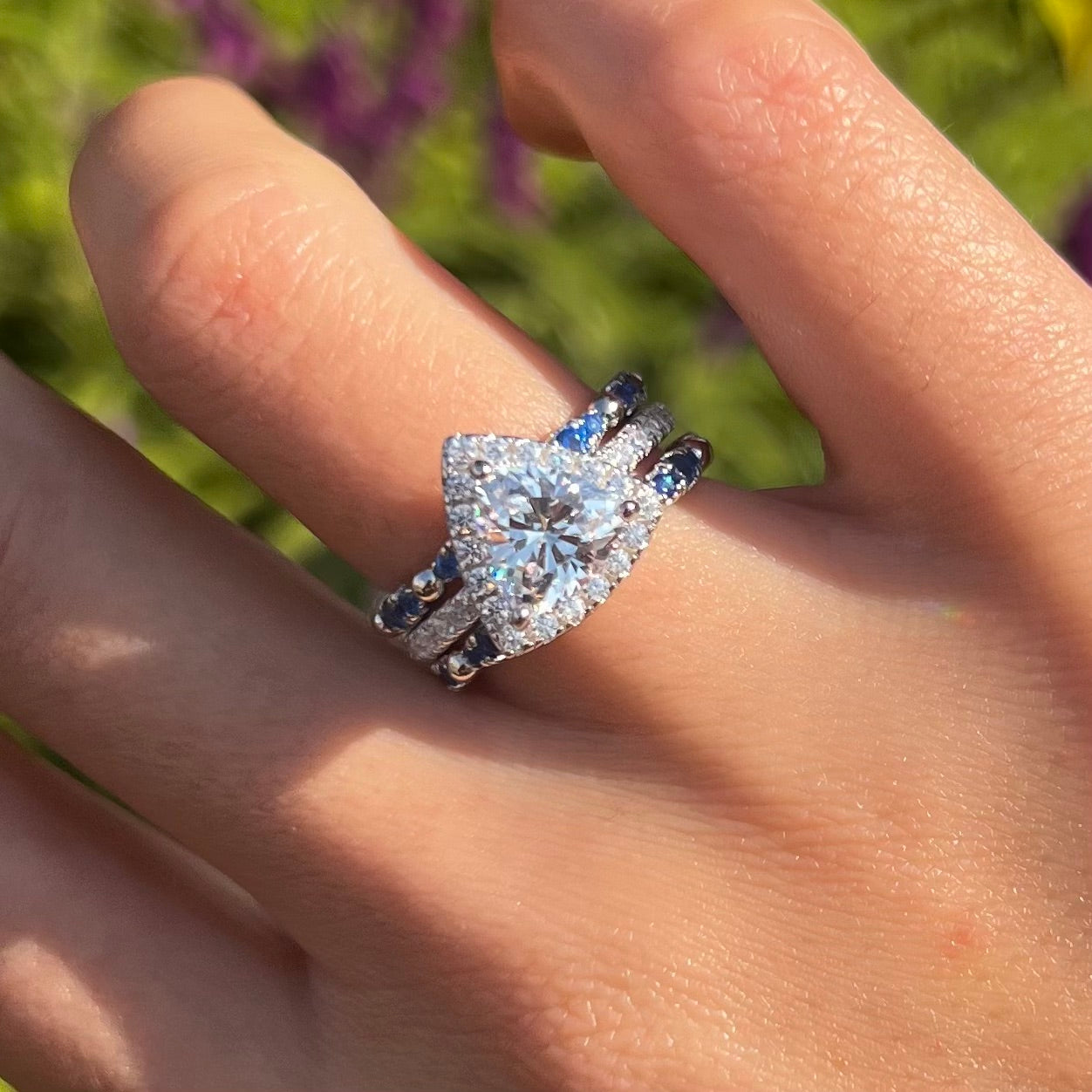 Luxury 3 Pcs Triangle Shape Sterling Silver Bridal Set