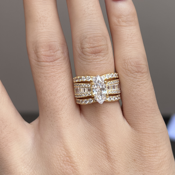 Highly Recommended! | Amazing Marquise Cut 3 Band Bridal Set