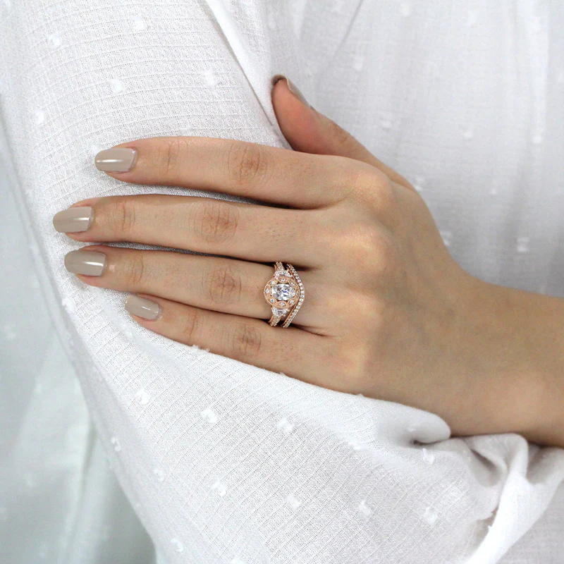 Vintage Curved Art Deco Oval Cut Bridal Set In Sterling Silver