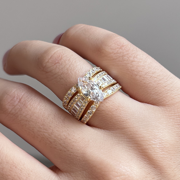 Highly Recommended! | Amazing Marquise Cut 3 Band Bridal Set