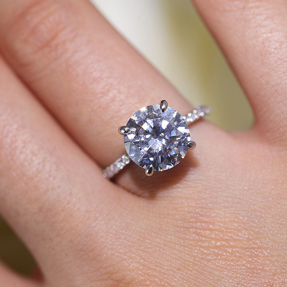 Classic Round Cut Sterling Silver Ring With Half Eternity Band