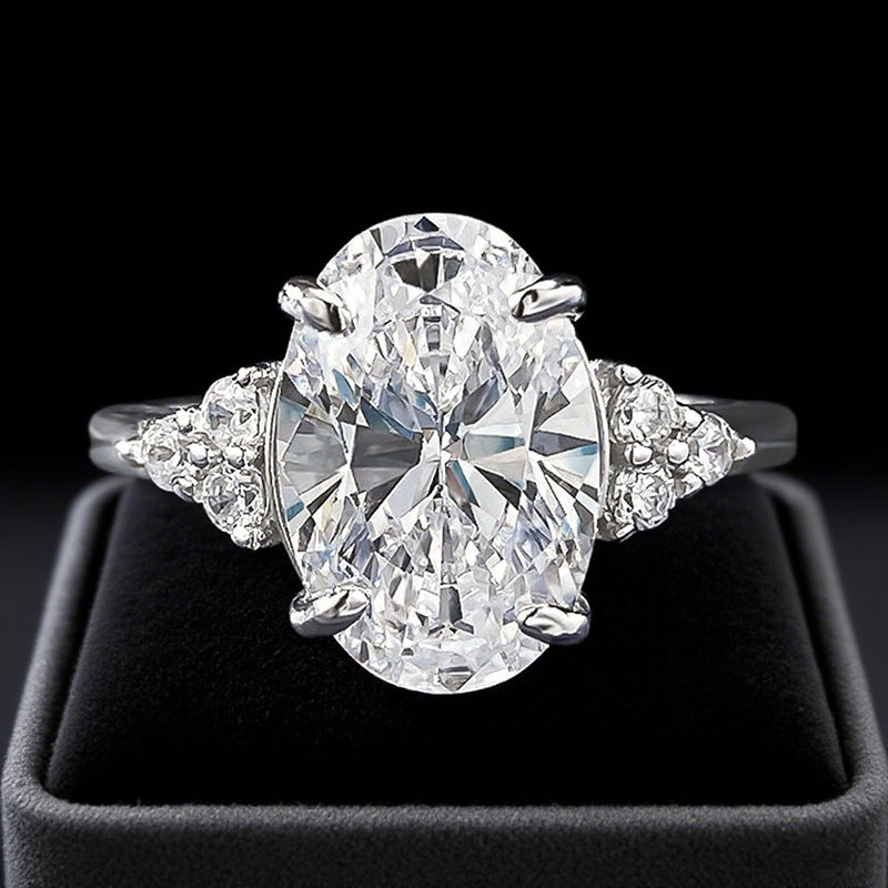 Gorgeous Golden Tone Oval Cut Engagement Ring In Sterling Silver