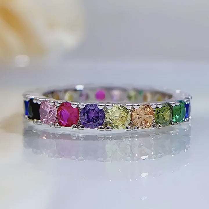 Rainbow Eternity Sterling Silver Band