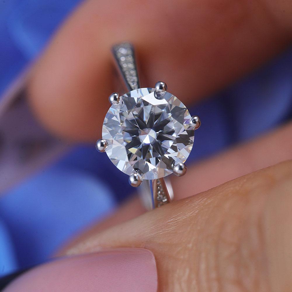 ShineofDiamond Classic Round Cut Moissanite Sterling Silver Engagement Ring
