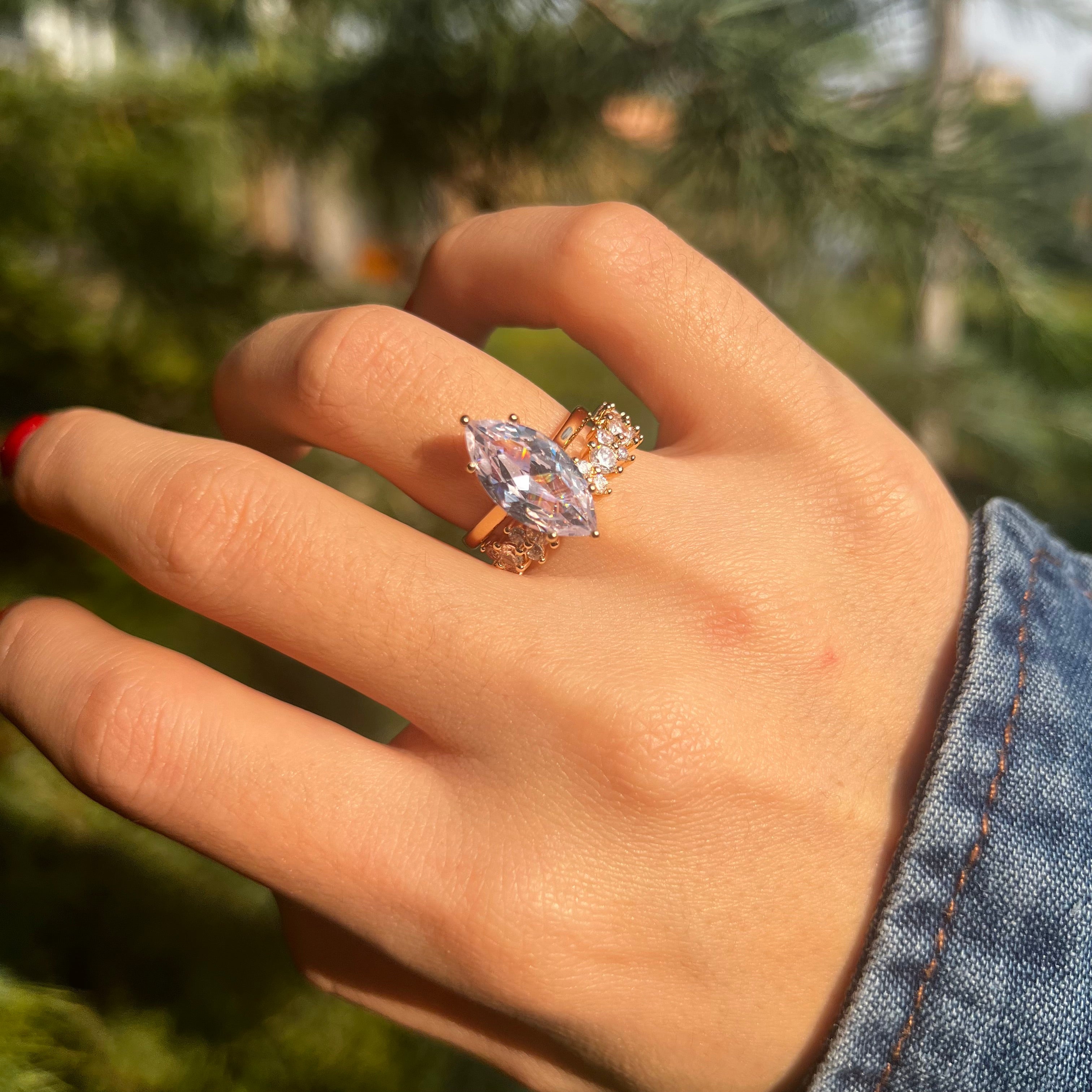 2 Pcs Marquise Cut Enhancer Wedding Bridal Set