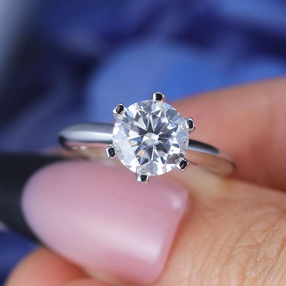 ShineofDiamond Simple Round Cut Moissanite Sterling Silver Ring