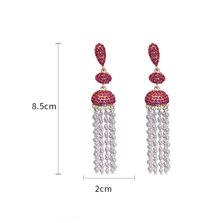 Rhinestones Paved Drop Earrings With Pearl Fringe