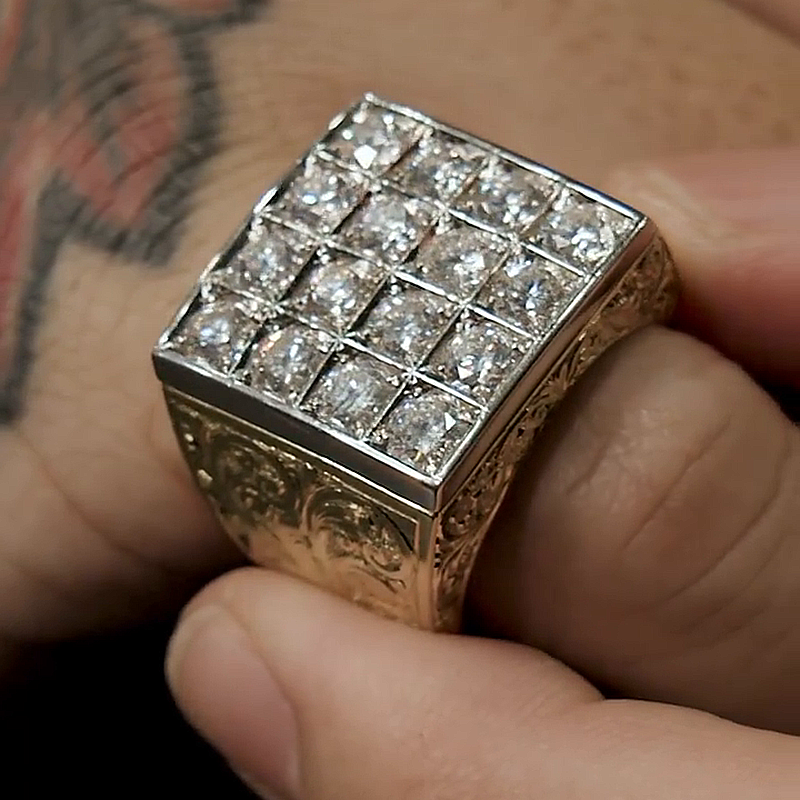 Handmade Round Cut White Sapphire Vintage Vibe Two-Tone Men's Ring
