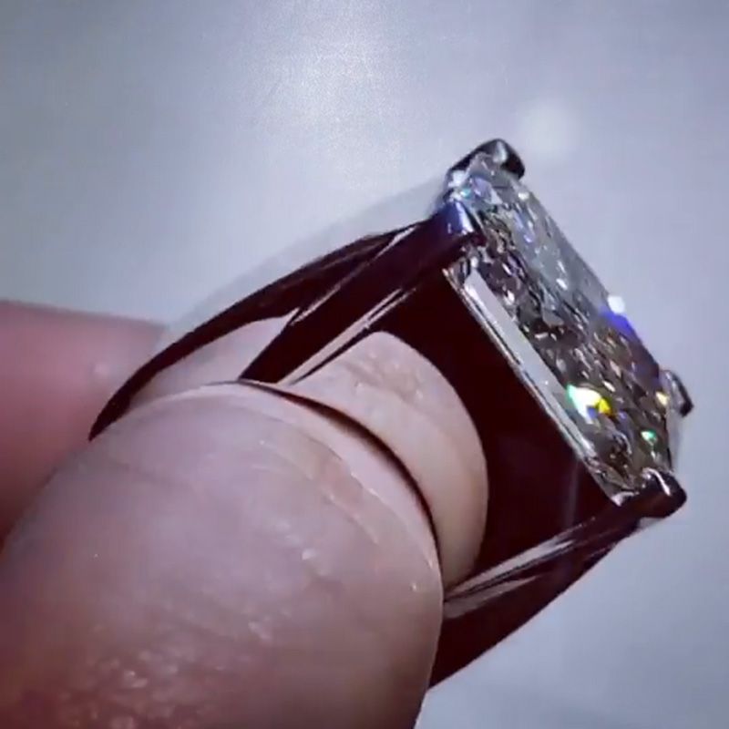 12ct Radiant Cut White Sapphire Handmade Sterling Silver Men's Ring