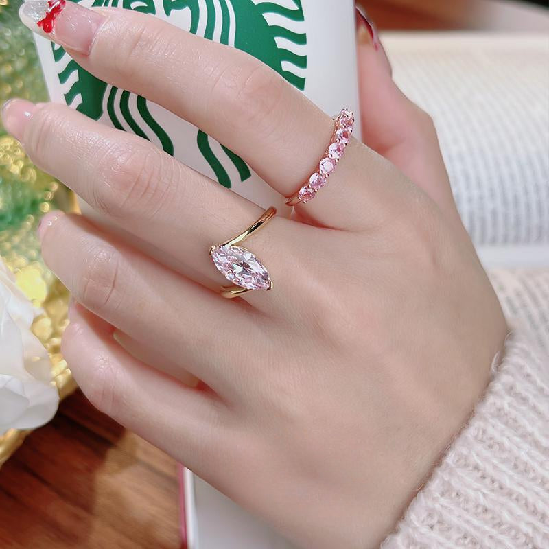 Simple Pink Marquise Cut Gold Plated Ring