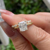 Golden Tone Cushion Cut Solitare Bridal Set Ring in Sterling Silver