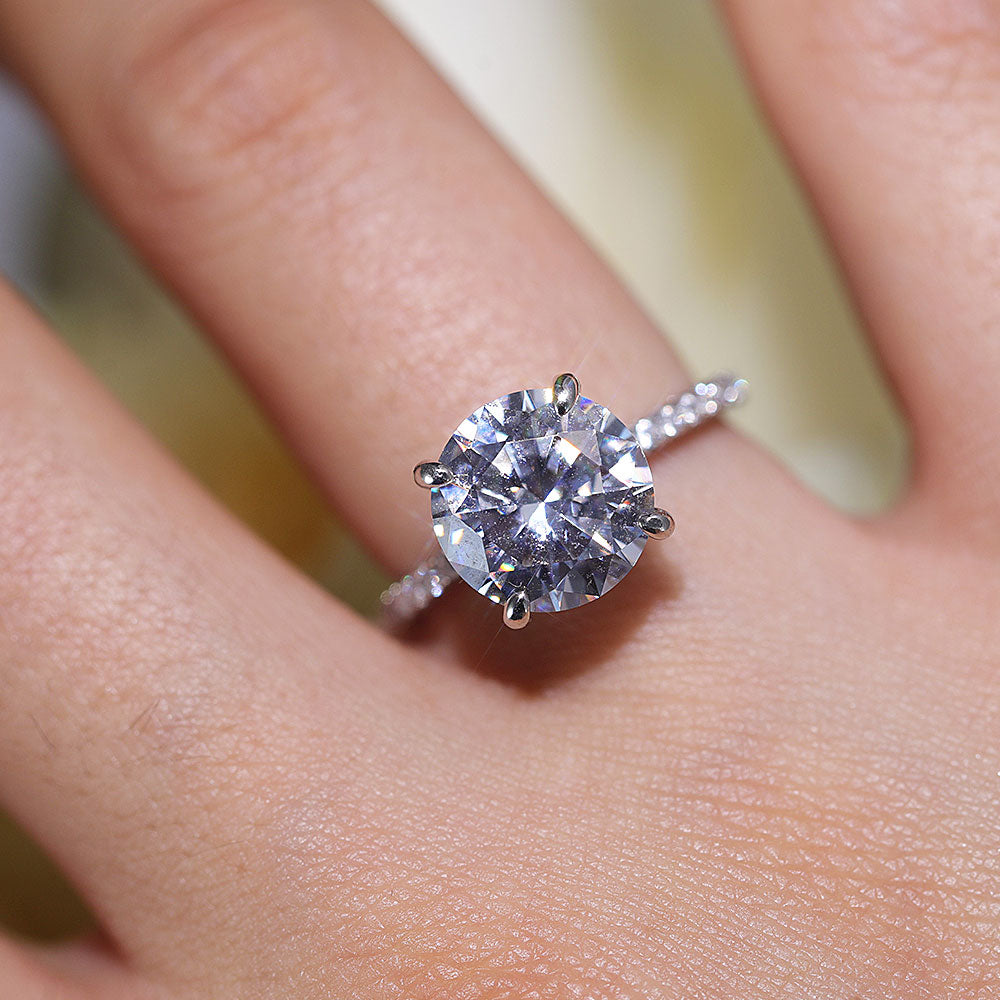 Classic Round Cut Sterling Silver Ring With Half Eternity Band