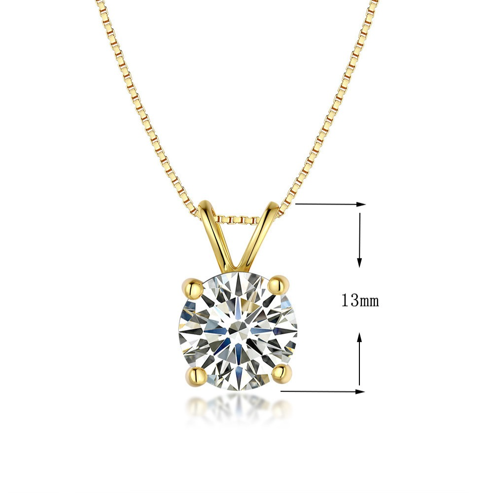 Classic 925 Sterling Silver Four-Prong Pendant Moissanite Necklace