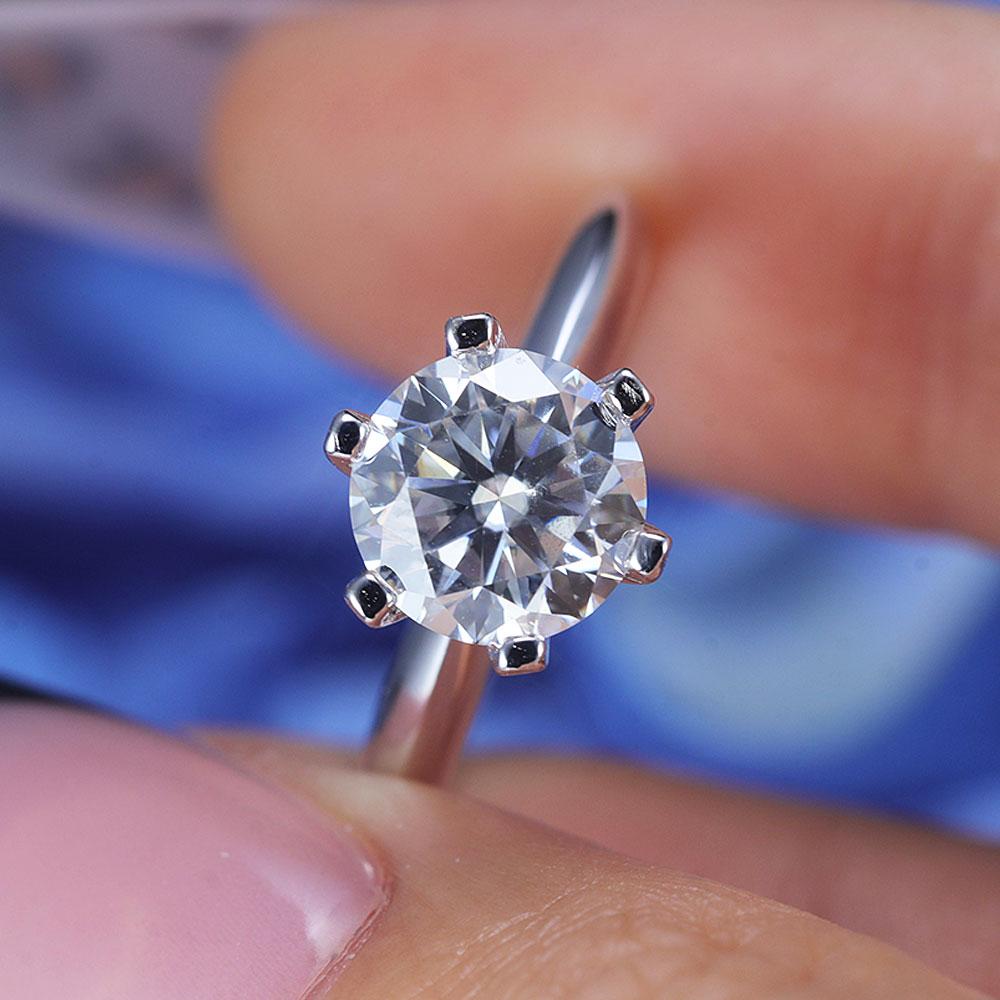 ShineofDiamond Simple Round Cut Moissanite Sterling Silver Ring