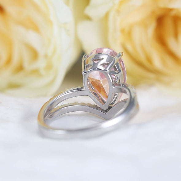Gorgeous Pink Pear Cut Sterling Silver Engagement Ring