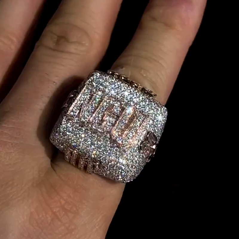 Handmade 10ctw Round Cut White Sapphire Pave Set Rose Gold Never Give Up Men's Ring