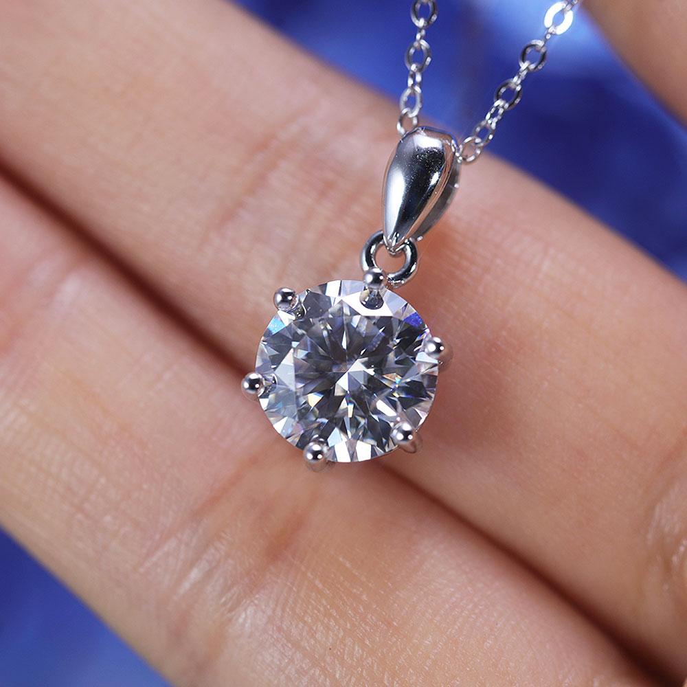 Simple Design 6 Prong Round Cut Moissanite Necklace