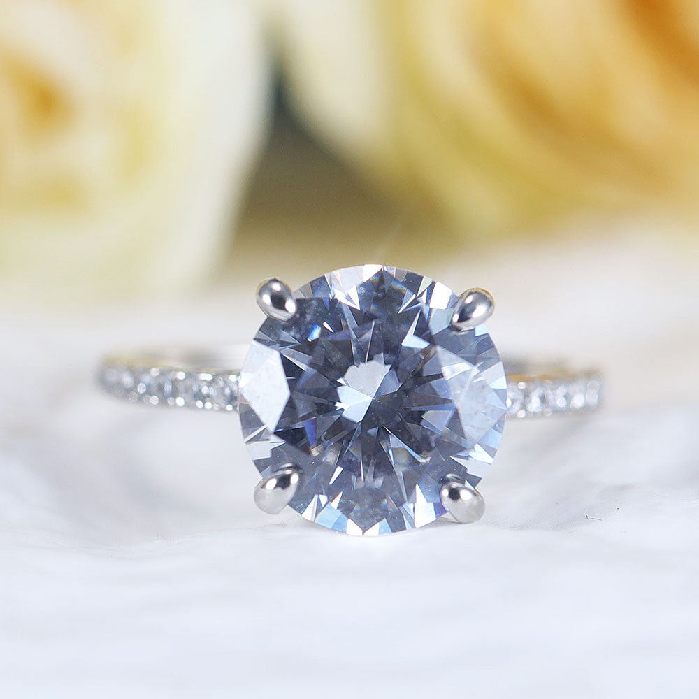 Classic Round Cut Sterling Silver Ring With Half Eternity Band