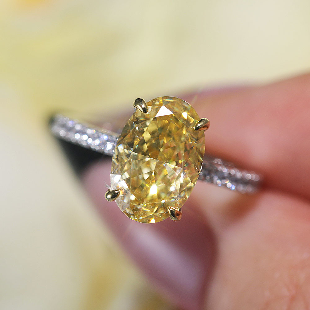 Vintage Yellow Oval Cut Sterling Silver Engagement Ring