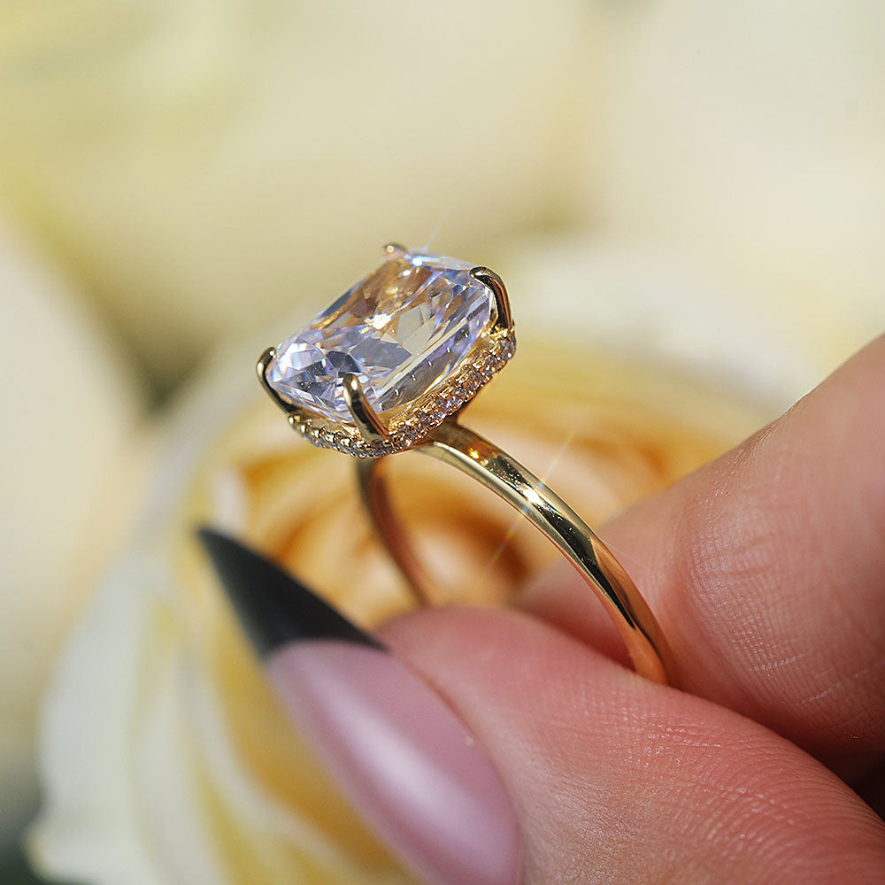 Stunning Hidden Halo Design Radiant Cut Sterling Silver Engagement Ring