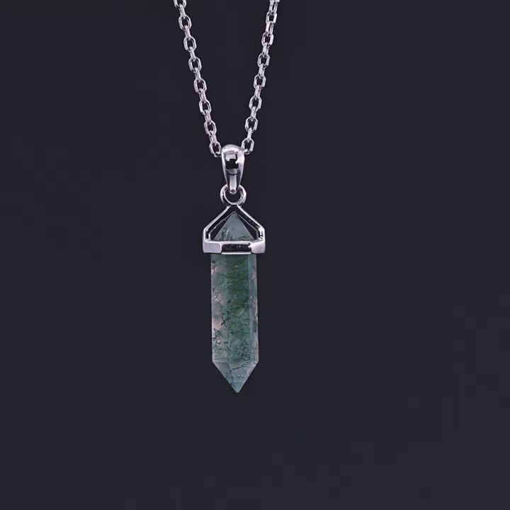 Green Moss Agate Warhead Design Sterling Silver Neckalce