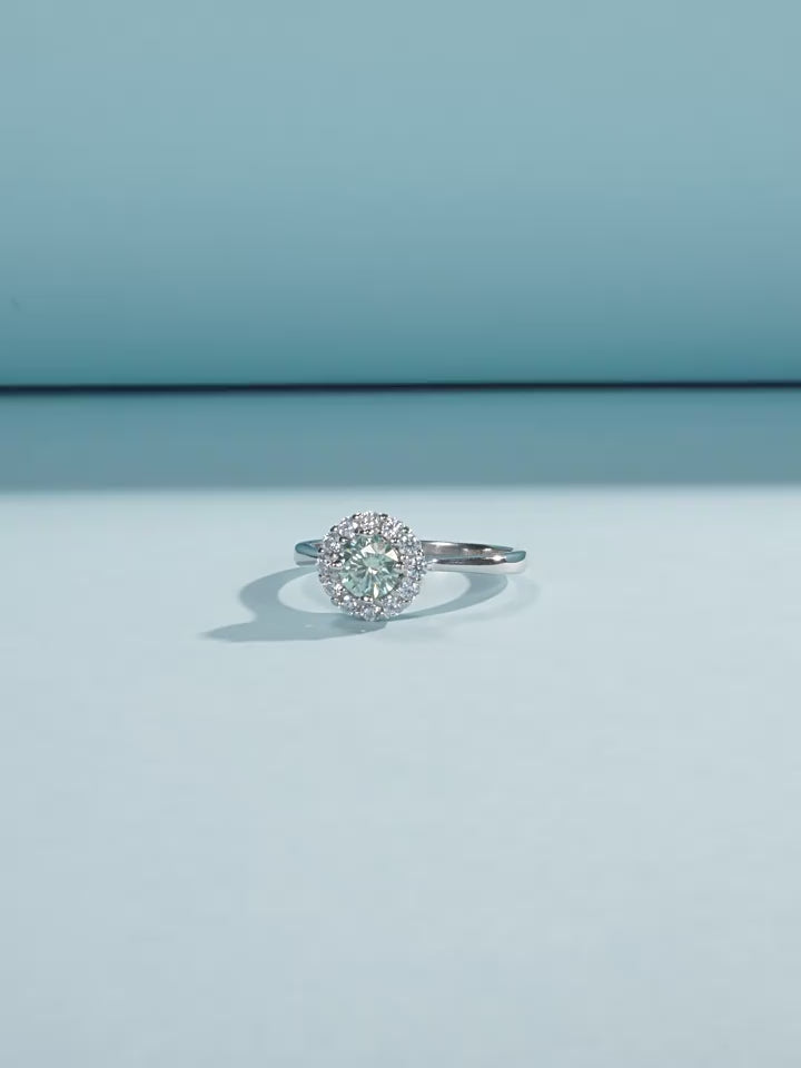 Halo 0.5CT Green Moissanite Silver Ring