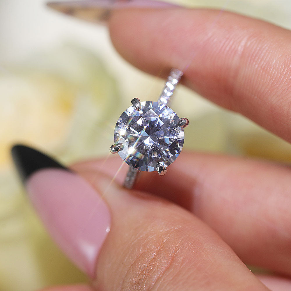 Classic Round Cut Sterling Silver Ring With Half Eternity Band