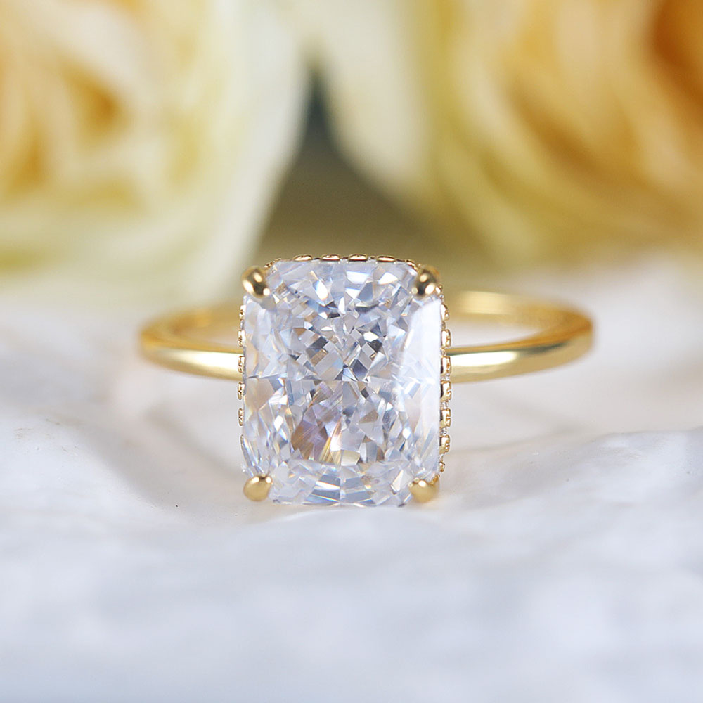 Stunning Hidden Halo Design Radiant Cut Sterling Silver Engagement Ring