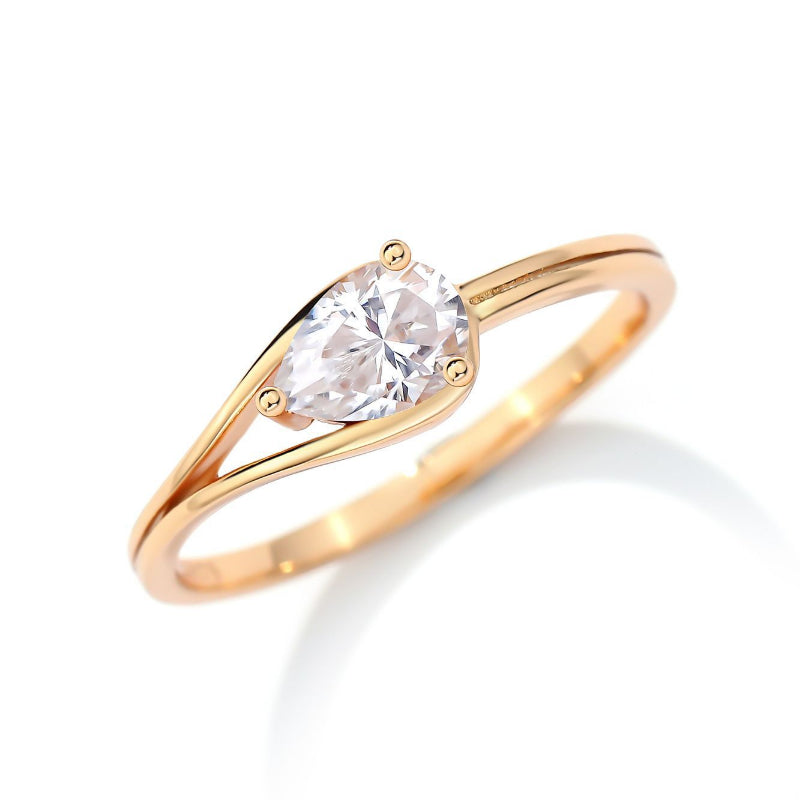 Simple 1.0ct Pear Cut 14K Rose Gold Plated Moissanite Ring