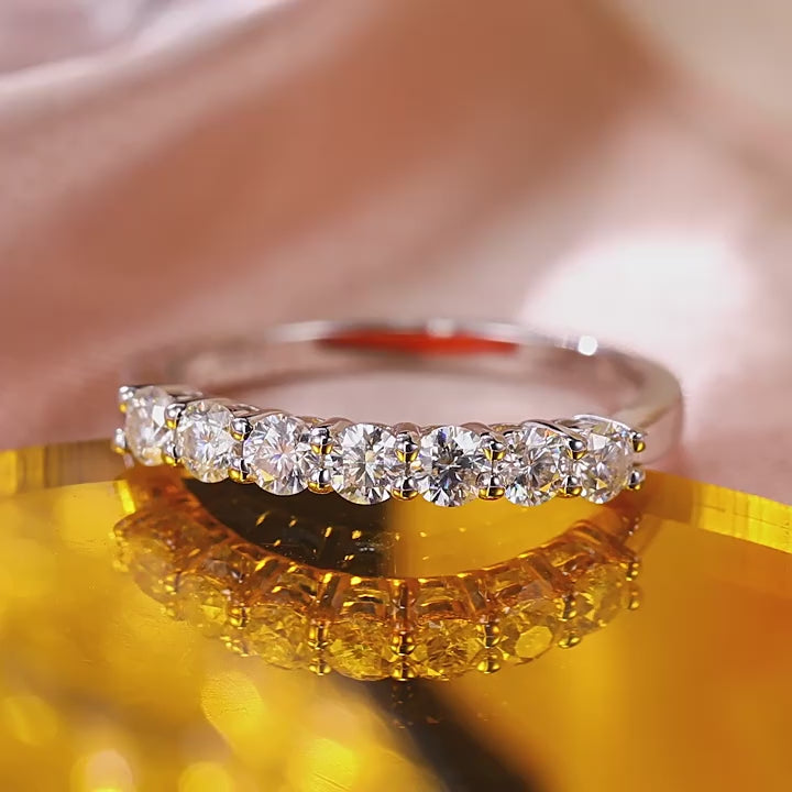 7 Stone D Color Moissanite 18k White Gold Plated Ring